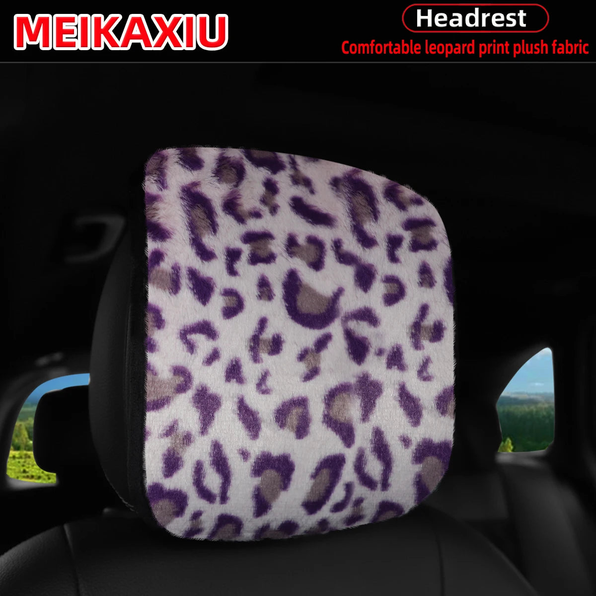 Leopard Print Plush Car Headrest Cover, Set of 2