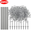 A pile of silver double head wood nails and a set of single pointed nails.