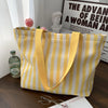 Striped Canvas Shoulder Tote Bag