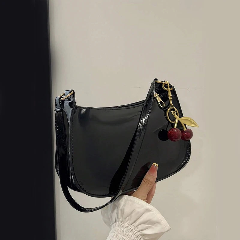 PU Leather Shoulder Bag with Cherry Pendant