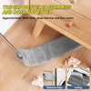 A gray microfiber duster is shown cleaning a wooden drawer, demonstrating its ability to reach deep into small seams and gaps