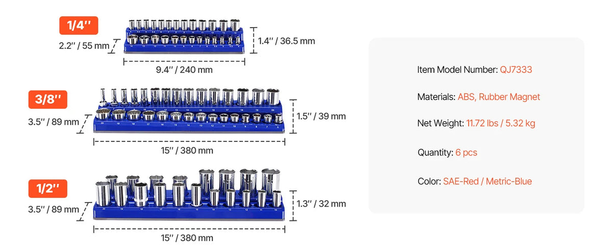 Magnetic Socket Organizer Set with Metric and SAE Trays