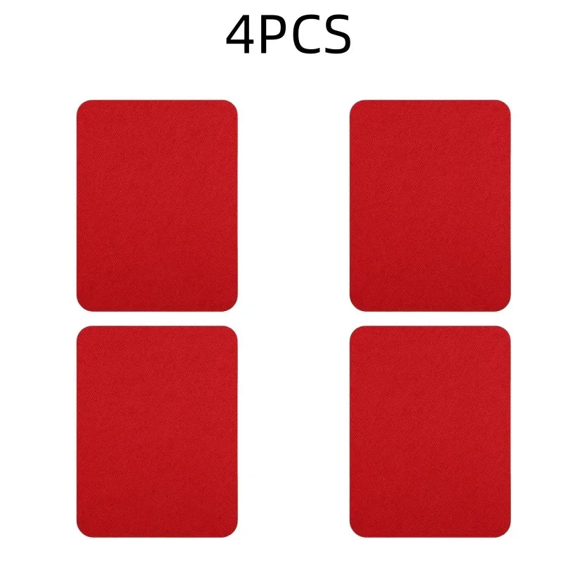 Four red iron-on fabric patches for clothing repair and DIY decor