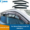 Matte black window visors for a Nissan Rogue X-Trail T31 vehicle.