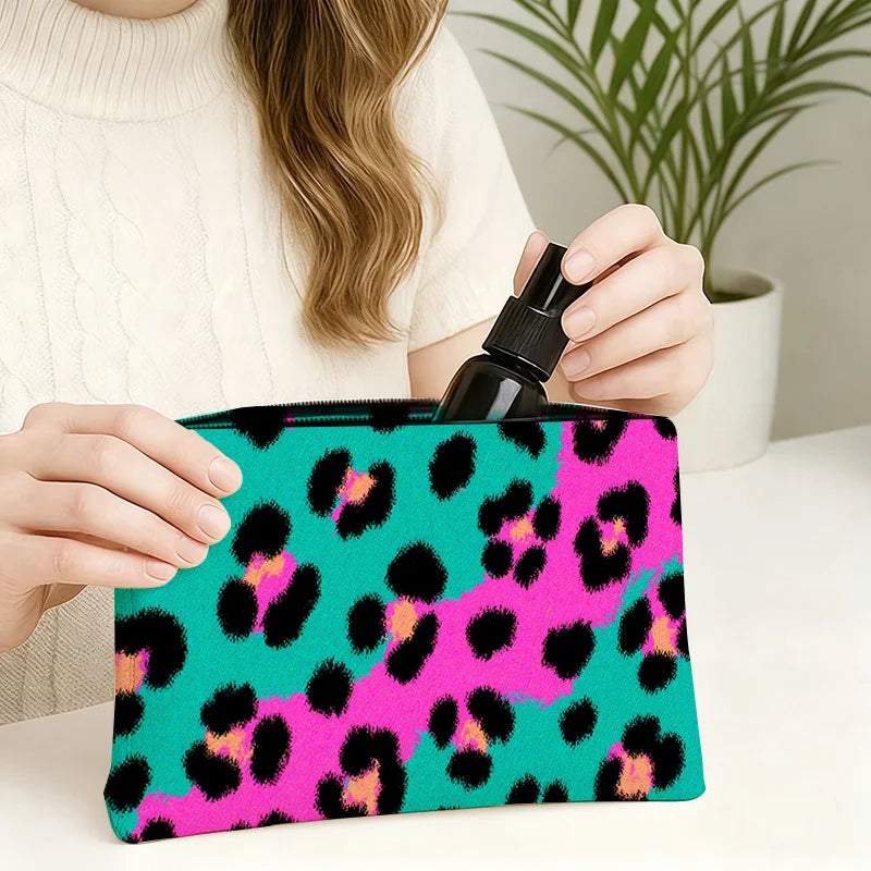 Leopard Print Geometric Makeup Bag | Stylish Travel Organizer