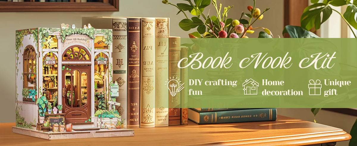 Book Nook DIY Wooden Miniature Kit with LED Lighting