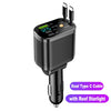 7-in-1 120W Car Charger with Retractable Cables and Digital Voltmeter