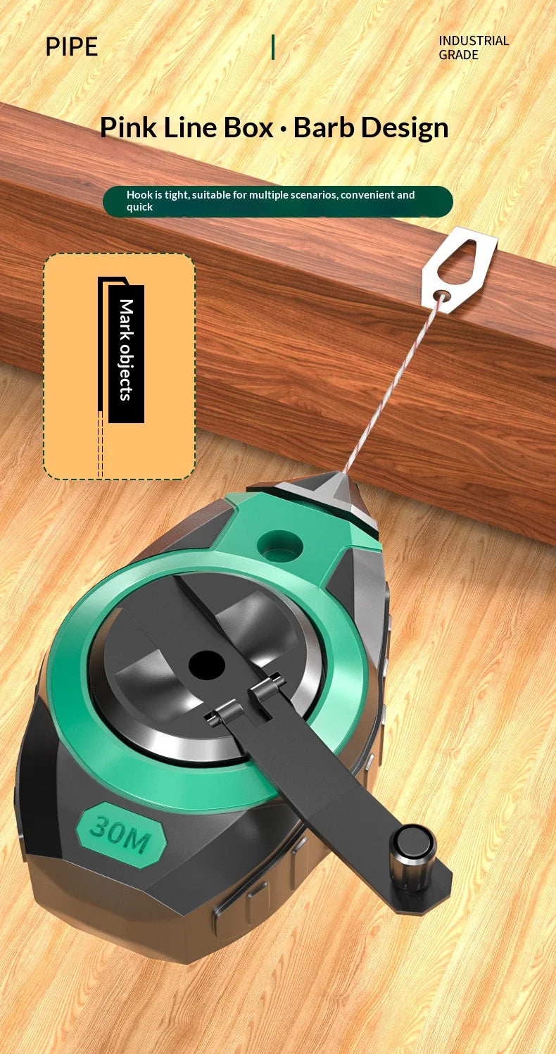 Chalk Line Reel with Quick Retraction for Precise Marking