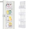 Over-the-door hanging organizer with clear compartments for storing small items