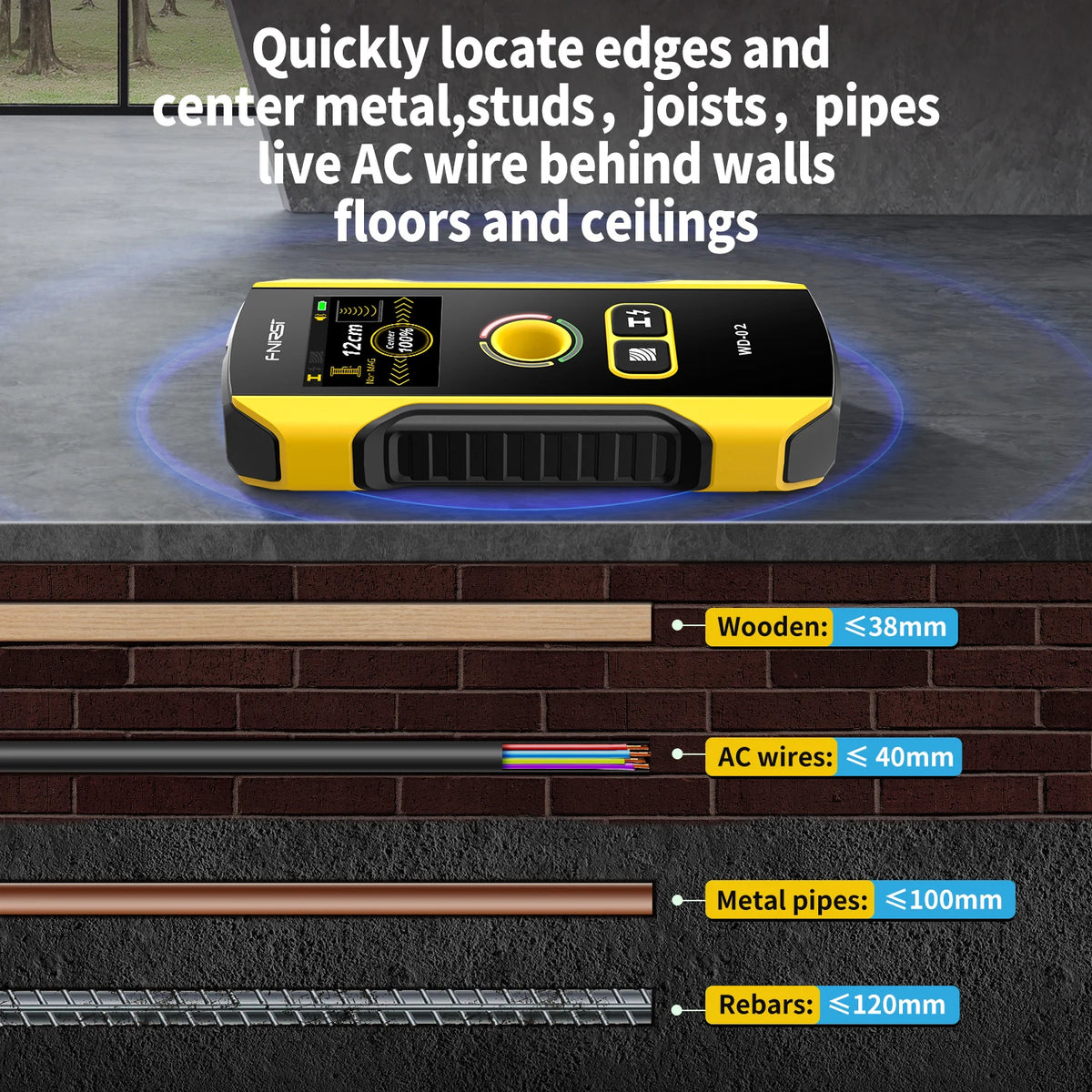 Wall Scanner Stud Finder with TFT Display and AC Wire Detection