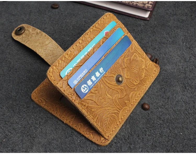 Handcrafted Cowhide Leather Card Wallet with Coin Pocket