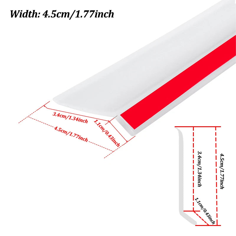A white self-adhesive sealing strip with a red accent is shown in profile view.