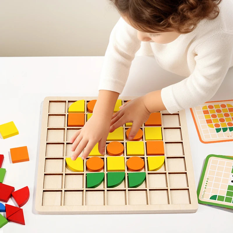 Wooden Shape & Color Mosaic Puzzle Set for Kids
