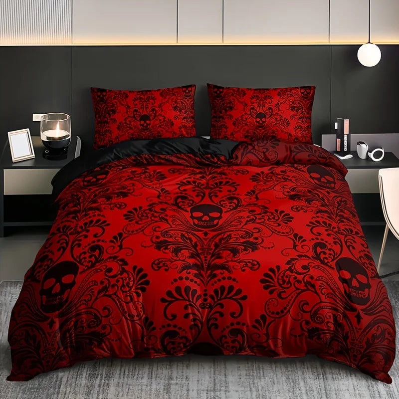 Gothic Skull & Damask Comforter Cover Set