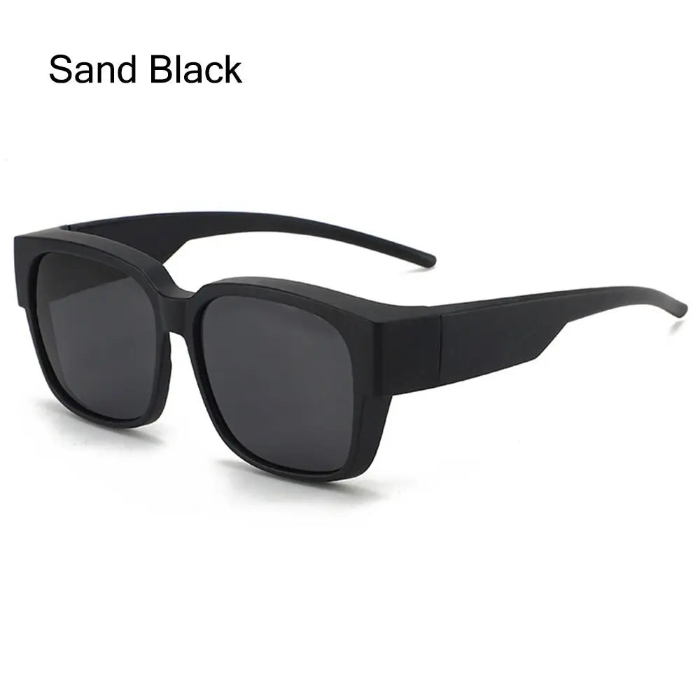 Black fit-over sunglasses with thick frames and dark lenses