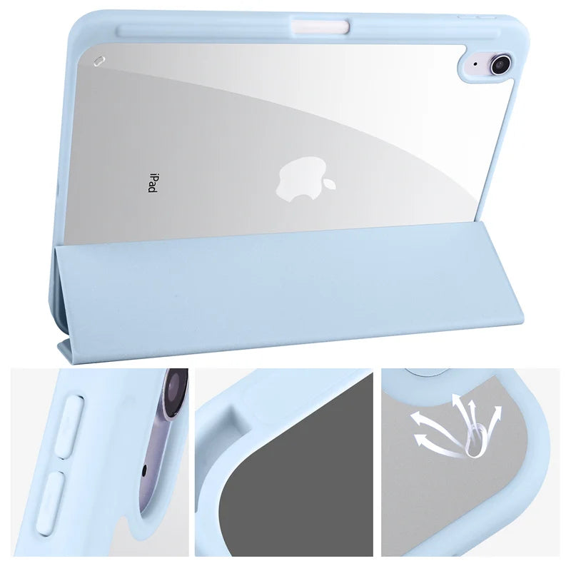 Slim Trifold iPad Case with Clear Acrylic Back and Pen Holder