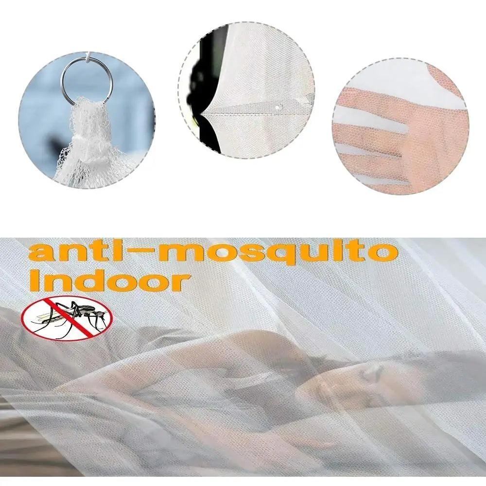 Close-up view of an elegant lace canopy mosquito net for indoor use, showing the fabric texture and design.