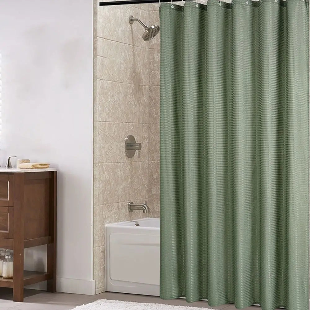 Waffle Textured Waterproof Shower Curtain with Hooks