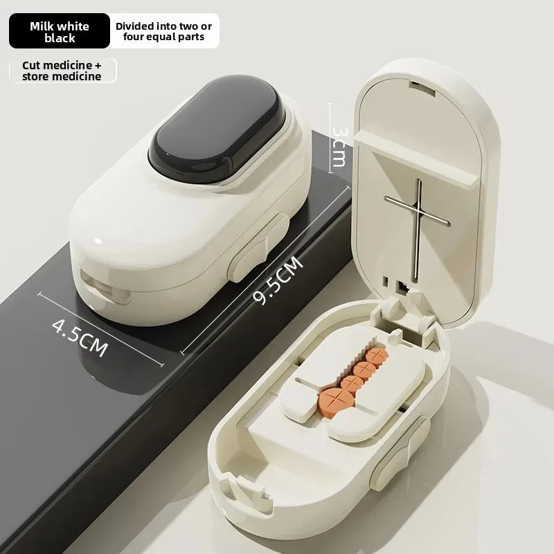 Portable Pill Cutter and Storage Box with Dustproof Lid