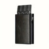 A black slim pop-up wallet featuring a patterned card sleeve and RFID protection.
