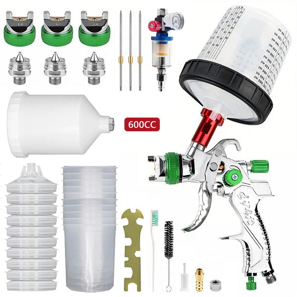 HVLP Gravity Feed Spray Gun Kit with Nozzles & Air Regulator