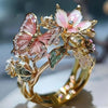 Floral Butterfly Rhinestone Ring — Romantic Adjustable Design