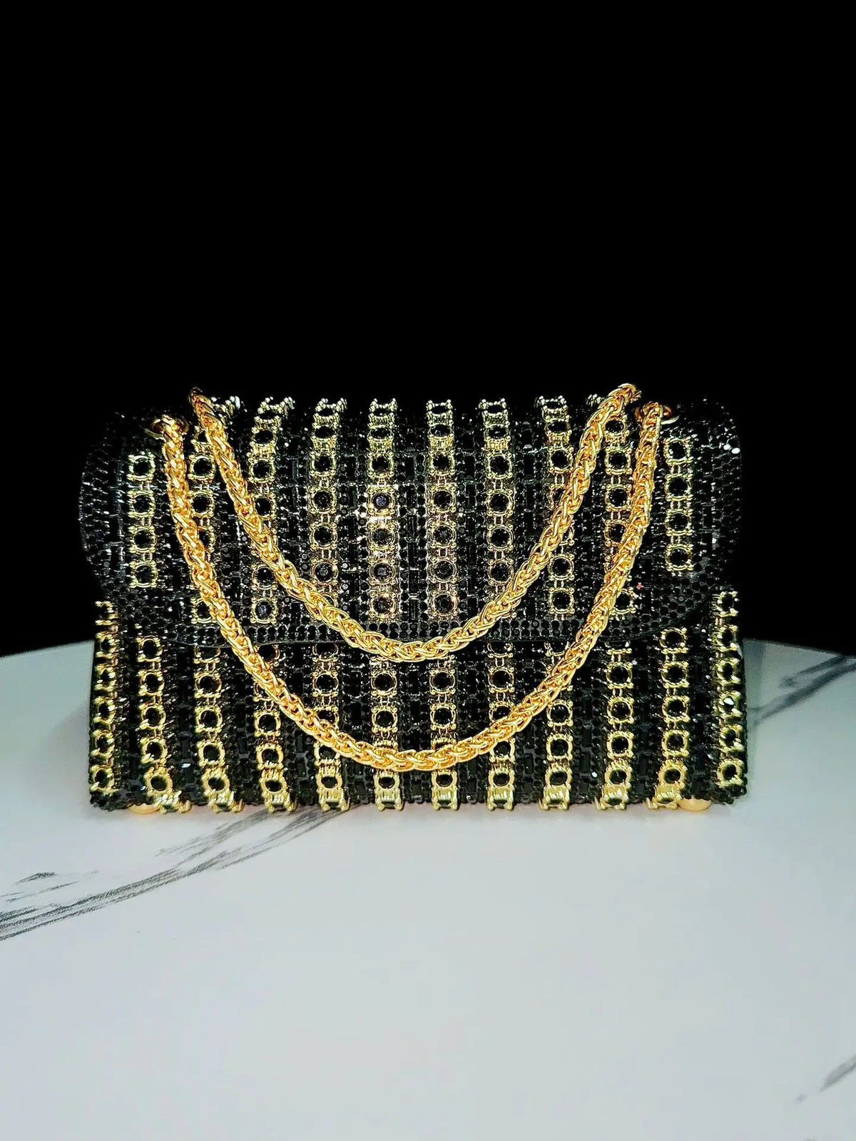 Crystal-Embellished Evening Clutch Bag with Chain Strap