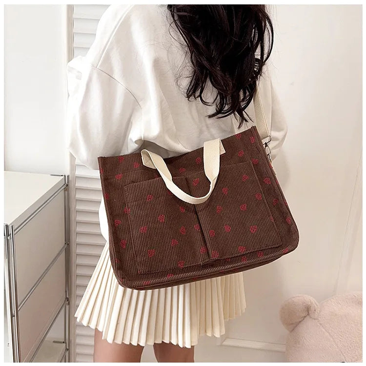 Strawberry Bowknot Canvas Tote Bag