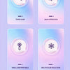 A collection of four small, light purple and pink electronic devices featuring different functions like gear settings, bass o