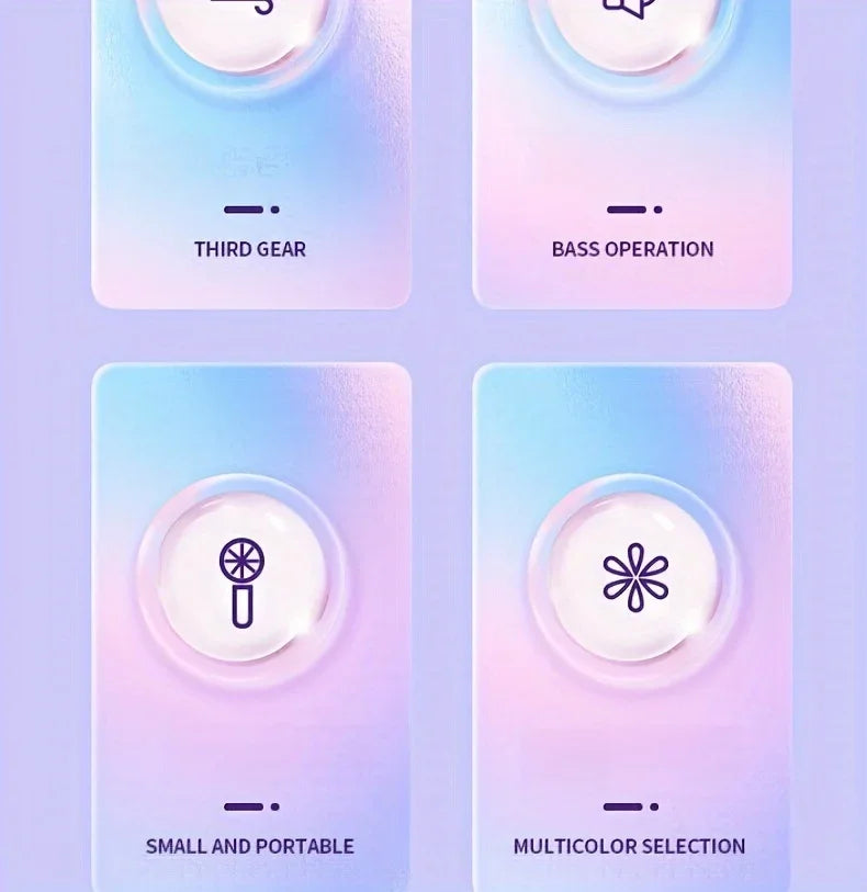 A collection of four small, light purple and pink electronic devices featuring different functions like gear settings, bass o