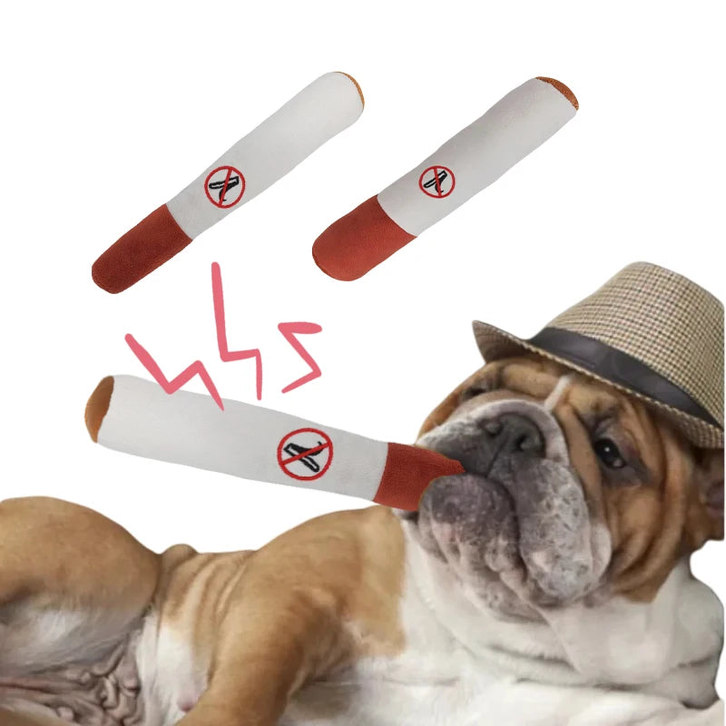Squeaky Cigar-Shaped Plush Dog Toy