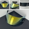 A replacement helmet visor with an anti-fog coating shown in various angles and colors.