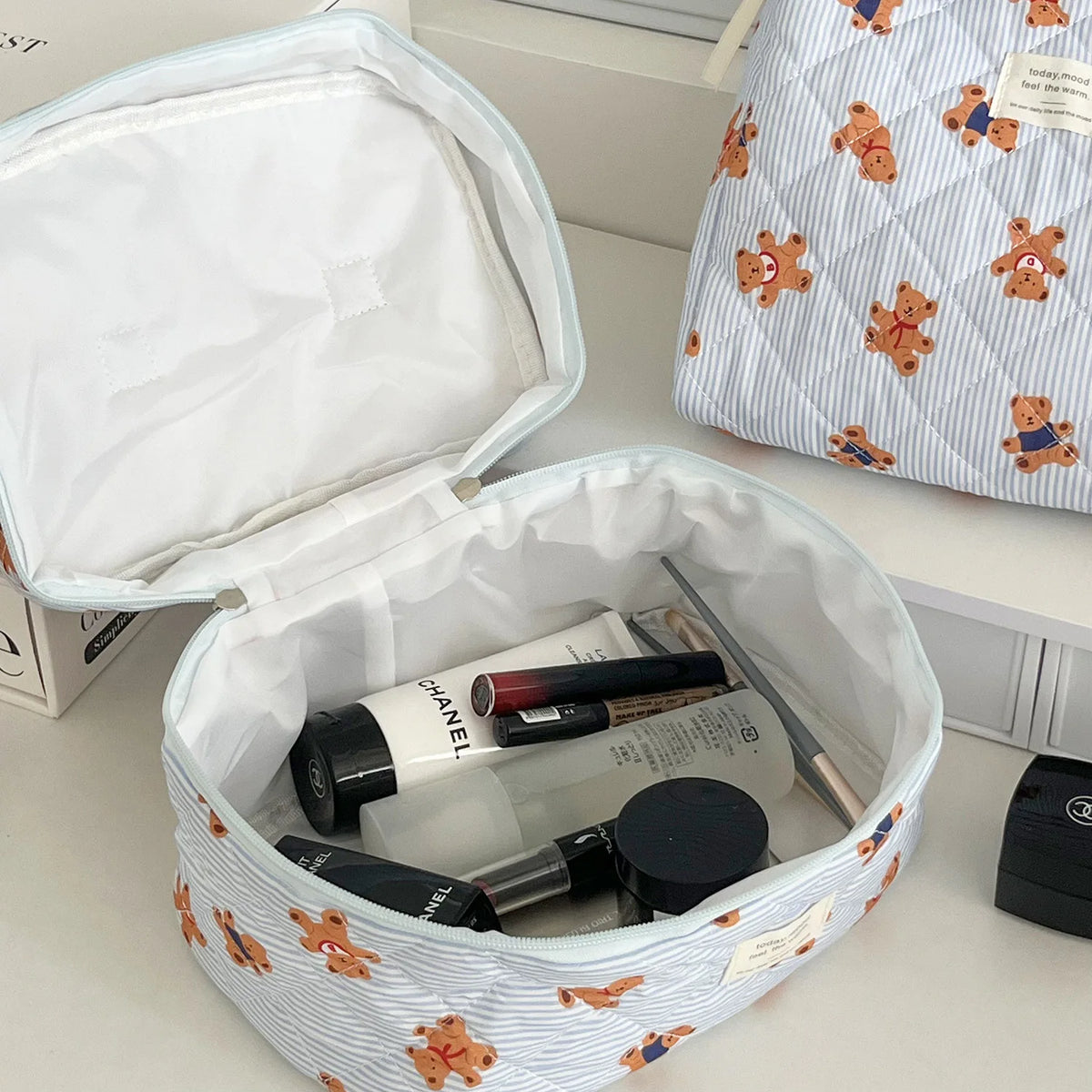 Striped Bear Large-Capacity Makeup Bag