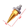 A brass license plate screw kit with a pointed tip and a threaded cap, shown against a white background.