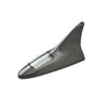 A sleek, gray solar-powered shark fin antenna with an integrated LED safety light.