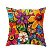 A vibrant floral print decorative pillowcase featuring colorful flowers and leaves.