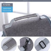 Close-up view of a gray insulated lunch bag showing details like the thickened handle, shoulder strap, and removable buckle.