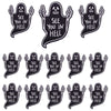 A set of ten black rock skull embroidered iron-on patches with the text See You In Hell