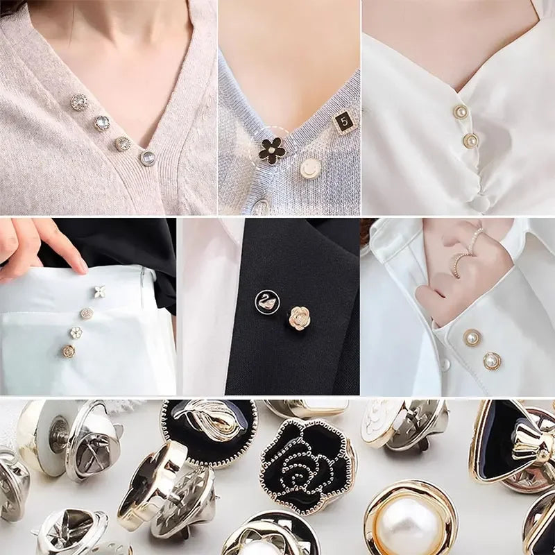 Pearl Rhinestone Brooch Pins with Secure Clasp (Set of 10)