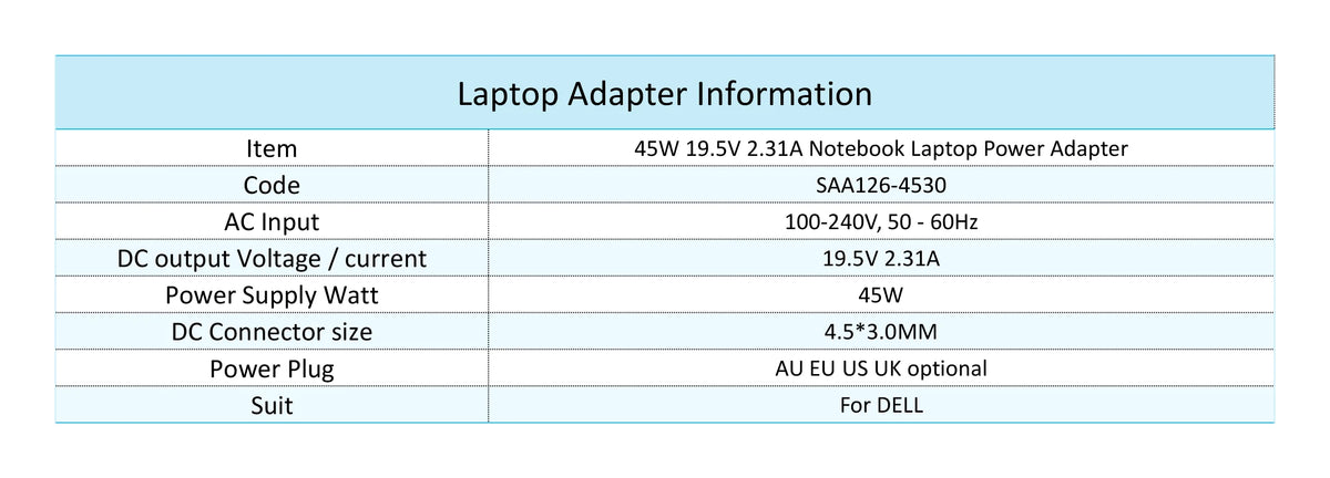 45W Dell Laptop Charger with 4.5mm x 3.0mm Tip