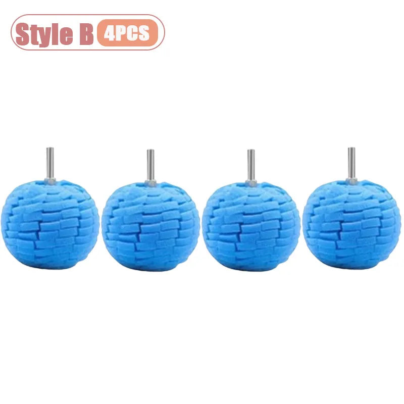 Four blue drill polishing sponge cones for wheels and automotive detailing