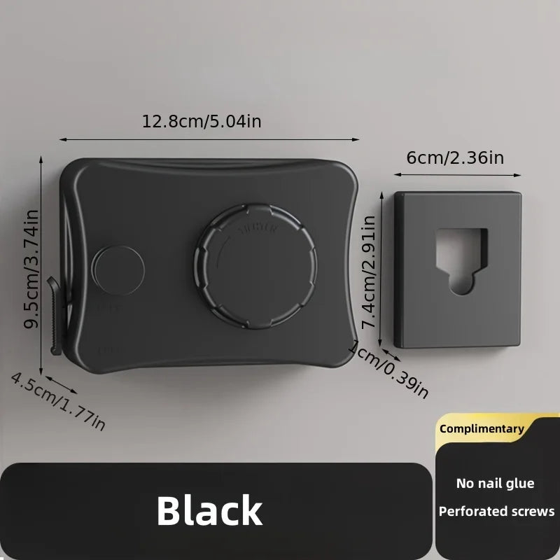 Black retractable stainless steel clothesline with perforated screws for drying clothes