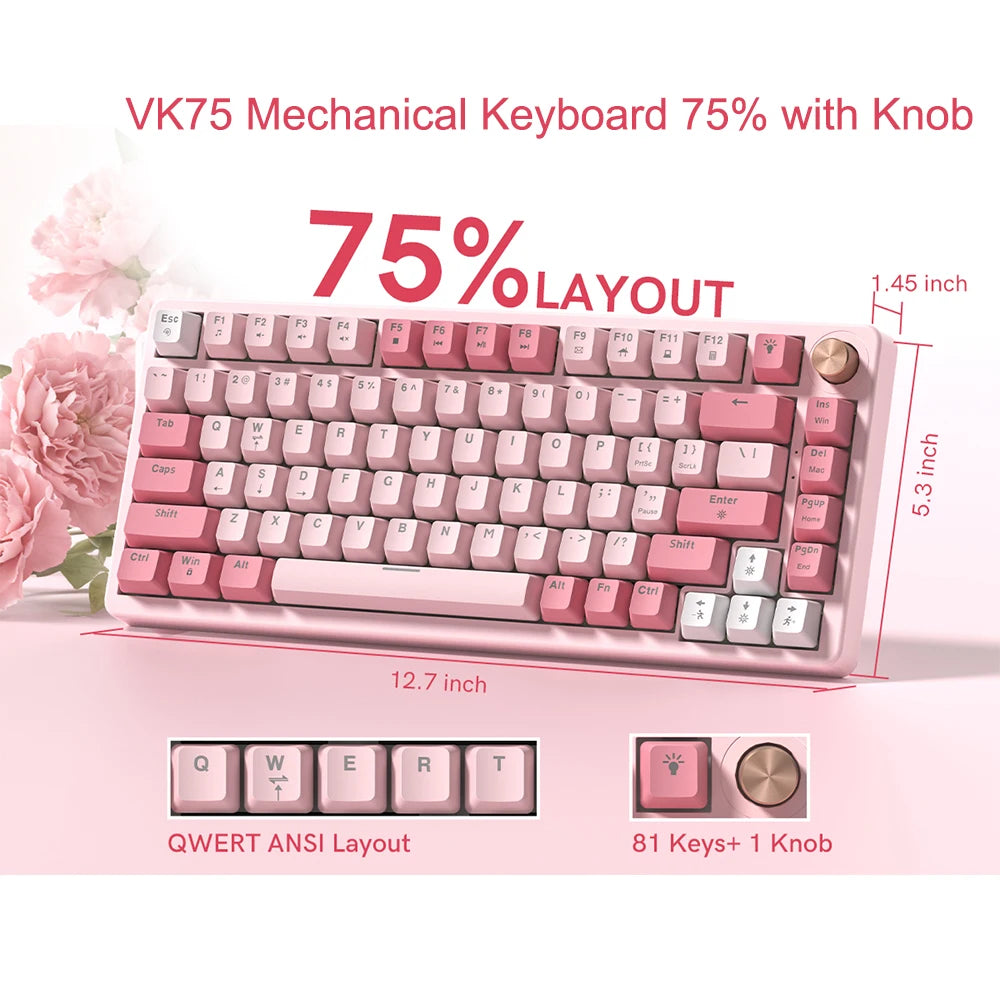 VK75 Wired Mechanical Gaming Keyboard with Hot-Swap Switches and Control Knob