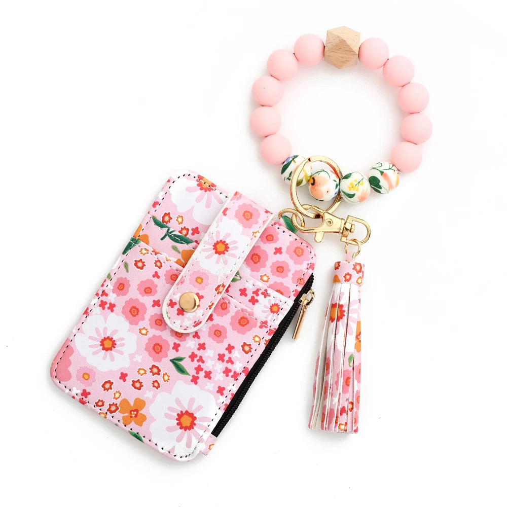 Floral Print PU Leather Wristlet Wallet with Card Holder