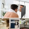 A 360° trifold LED mirror is shown reflecting a man's haircut and features modern cabinetry.