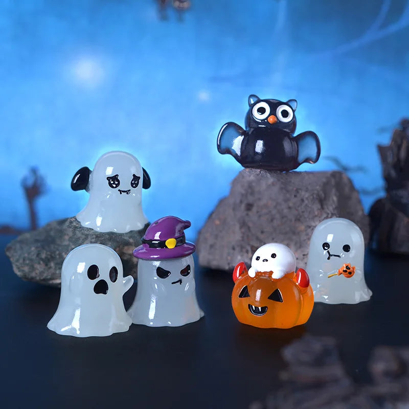 Glow-in-the-Dark Halloween Witch & Pumpkin Figurine Set