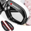 Black carbon fiber rain covers for car side mirrors shown in various angles