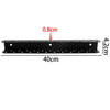 Black wall-mounted tool organizer bar with holes for mounting tools