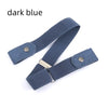 A dark blue no-buckle stretch elastic belt for men and women shown flat.