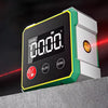 A digital angle finder device with a black screen displaying 00.00, featuring a white and green casing.